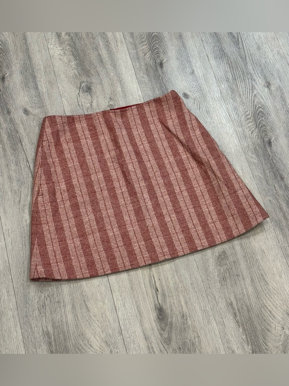 Wilfred Rust & Dusty Pink Wool & Cashmere Blend Vertical Stripe Plaid Mini Skirt